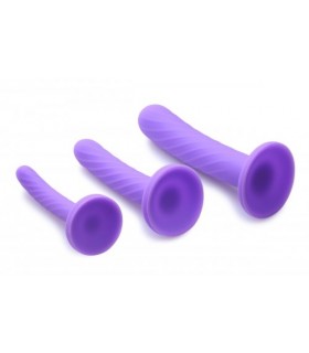 SET X 3 LILAC SILICONE DILDOS TRI-PLAY FOR HARNESS