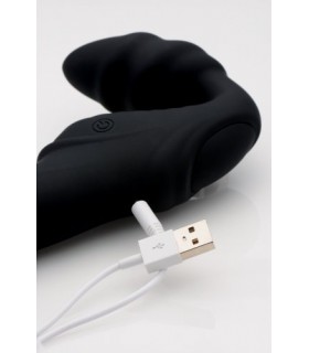 DOUBLE VIBR USB SILICONE HARNESS SLIM RIDER BLACK W/ CONTROL