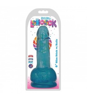 DILDO WITH TESTICLES SLIM STICK BERRY 15"24 CM