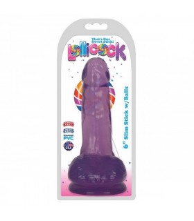 DILDO WITH TESTICLES SLIM STICK GRAPE 15"24 CM