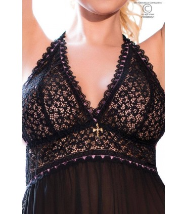 CR4067 BABYDOLL C/ TANGA NEGRO-ROSA S