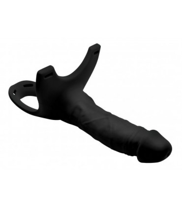 BLACK SILICONE HOLLOW STRAP-ON HARNESS 25"65 CM