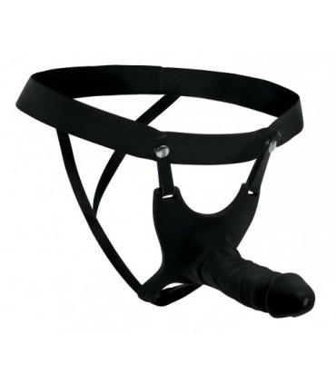 BLACK SILICONE HOLLOW STRAP-ON HARNESS 25"65 CM