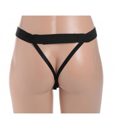 BLACK SILICONE HOLLOW STRAP-ON HARNESS 25"65 CM