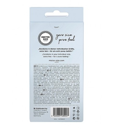 PRÉSERVATIFS MISTER SIZE PURE FEEL EXTRA FIN 47 MM 10 UNITÉS