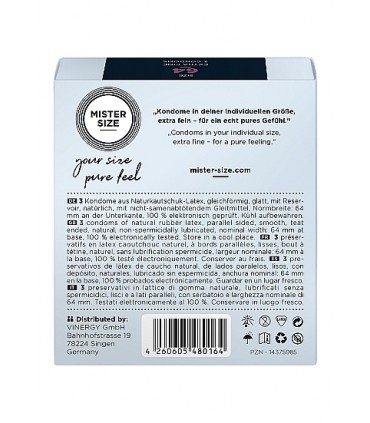 PRESERVATIVOS MISTER SIZE PURE FEEL EXTRA FINO 64 MM 3 UDS