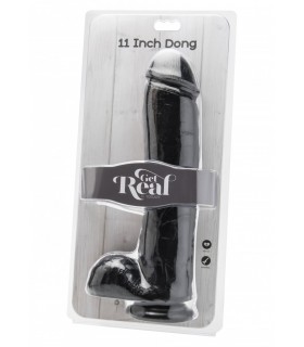 REALISTISCHER PENIS MIT HODEN UND SAUGNAPF SCHWARZ 28 CM