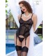 CR4471 BLACK BODY W/ THONG AND STOCKINGS S