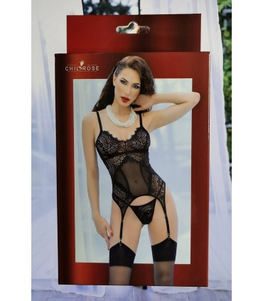 CR4471 BLACK BODY W/ THONG AND STOCKINGS M