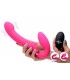 DOUBLE INFLATABLE HARNESS W/ REMOTE AND PINK USB CLITORIS PUSHBUTTON