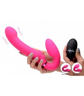 ARNÉS INFLABLE DOBLE C/ MANDO Y PULSATORIO CLÍTORIS USB ROSA