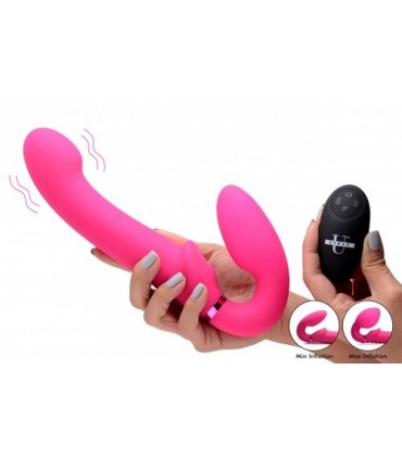 DOUBLE INFLATABLE HARNESS W/ REMOTE AND PINK USB CLITORIS PUSHBUTTON