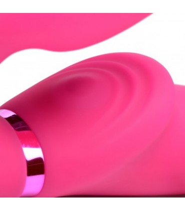 DOUBLE INFLATABLE HARNESS W/ REMOTE AND PINK USB CLITORIS PUSHBUTTON
