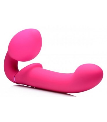 DOUBLE INFLATABLE HARNESS W/ REMOTE AND PINK USB CLITORIS PUSHBUTTON