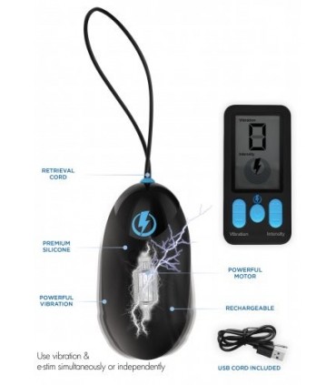 VIBRATEUR EGG ET E-STIM USB AVEC CONTRÔLE NOIR