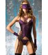 CR4077 BODY WITH THONG, MASK AND GLOVES BLACK-PURPLE L/XL