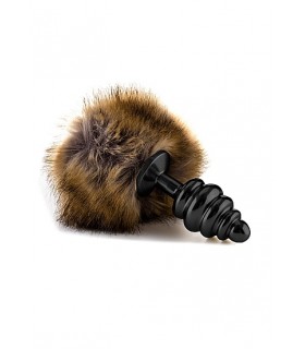 BLACK ANAL PLUG BROWN RABBIT TAIL