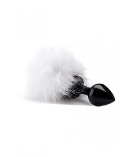 BLACK ANAL PLUG WHITE RABBIT TAIL