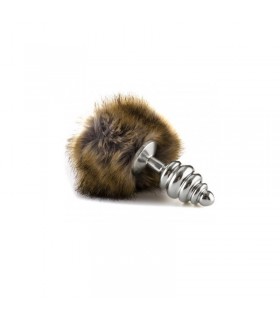 SILVER ANAL PLUG BROWN RABBIT TAIL