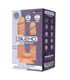 SILEXD DOUBLE PENETRATION SILICONE DILDO MODEL 1 7"+ 8" W/ USB VIBRATION