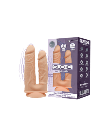 SILEXD DOUBLE PENETRATION SILICONE DILDO MODEL 1 7"+ 8" W/ USB VIBRATION