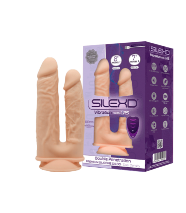 SILEXD DILDO SILICONE DOUBLE PENETRATION 7" + 8" WITH VIBRATION USB + LRS REMOTE CONTROL