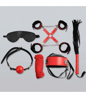 KIT BONDAGE 8 PIÈCES -ROUGE & NOIR