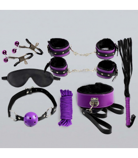 8 PIECES BONDAGE KIT -MORADO & NEGRO