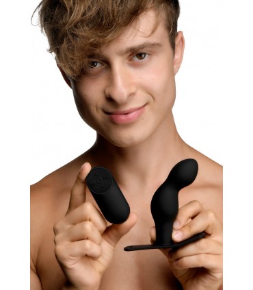 PLUG DE PROSTATE VIBRANT AVEC CONTRÔLE EN SILICONE ET AVEC HARNAIS