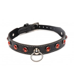 COLLAR CHOKER PIEDRAS ROJO CON ANILLA