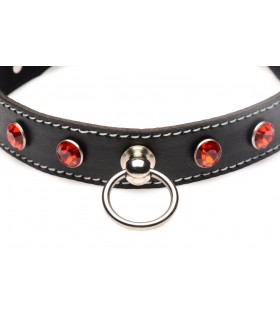 COLLAR CHOKER PIEDRAS ROJO CON ANILLA