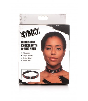 COLLAR CHOKER PIEDRAS ROJO CON ANILLA