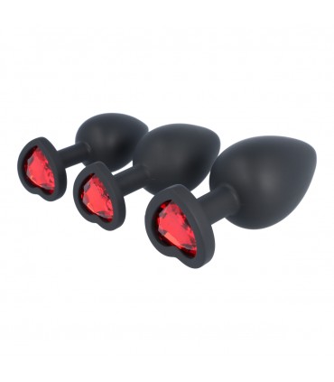 SET PLUG X3 E14 SILICONA NEGRO-RUBÍ CORAZÓN