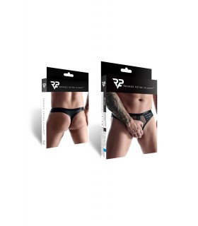 WETLOOK THONG WITH GRID BLACK L