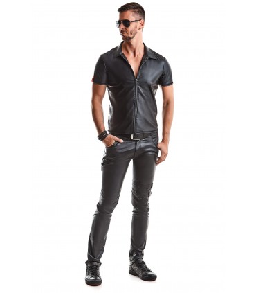 CHEMISE ZIPPÉE REMO WETLOOK NOIR S