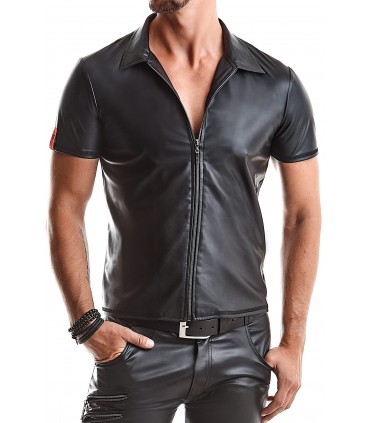 CHEMISE ZIPPÉE REMO WETLOOK NOIR S
