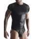 WETLOOK T-SHIRT WITH GRID SLEEVES BLACK M