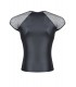 WETLOOK T-SHIRT WITH GRID SLEEVES BLACK M