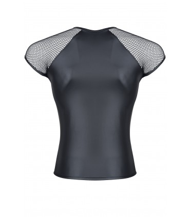 WETLOOK T-SHIRT WITH GRID SLEEVES BLACK XL
