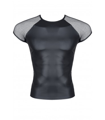 WETLOOK T-SHIRT WITH GRID SLEEVES BLACK XL