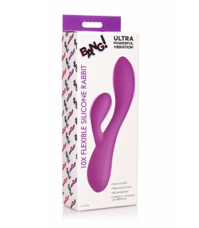 RECHARGEABLE RABBIT FLEXIBLE SILICONE VIBRATOR PURPLE