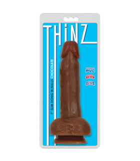 DILDO FINO C/ TESTÍCULOS THINZ  CHOCOLATE 17'80 CM