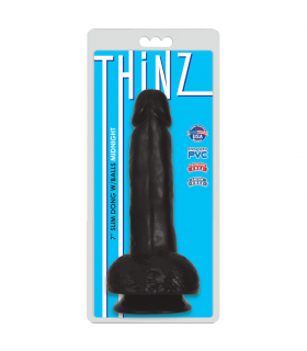 THIN DILDO WITH THINZ TESTICLES BLACK 17'80 CM