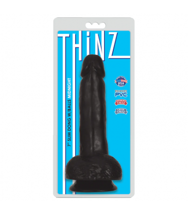 DILDO SOTTILE CON TESTICOLI THINZ NERO 17'80 CM