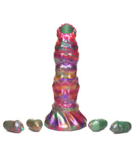 Silicone dildo with egg-laying larva