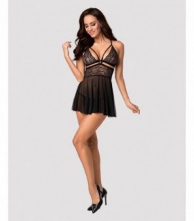 838-BAB-1 BABYDOLL & STRING NOIR S/M