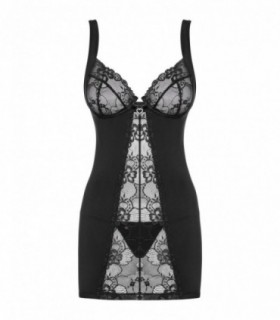 HEARTINA CHEMISE & THONG BLACK  S/M