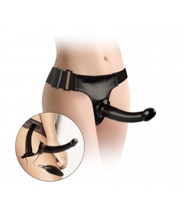 HARNAIS DOUBLE STRAP-ON BLACK MAGIC AVEC VIBRATION 17'8 CM NOIR