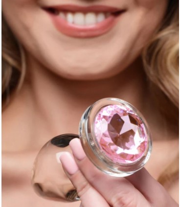 PLUG CRISTAL CON PIEDRA ROSA S