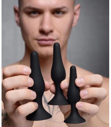 3 X SET ANAL PLUGS TRAINER SILICONE BLACK
